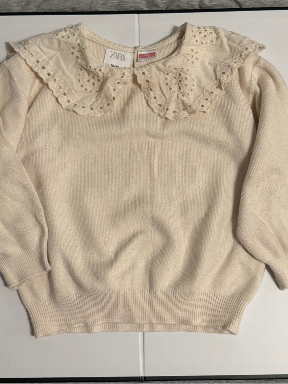 Zara Kids Cream Eyelet-Collar Sweater